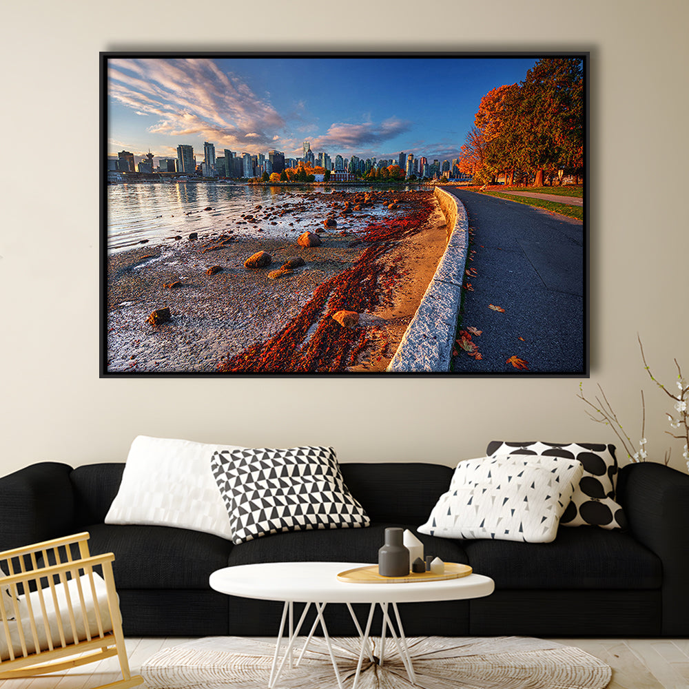 Vancouver Art Vancouver Wall Art, Vancouver Canvas, Vancouver Skyline, Framed Cavas Print, Floating Frame