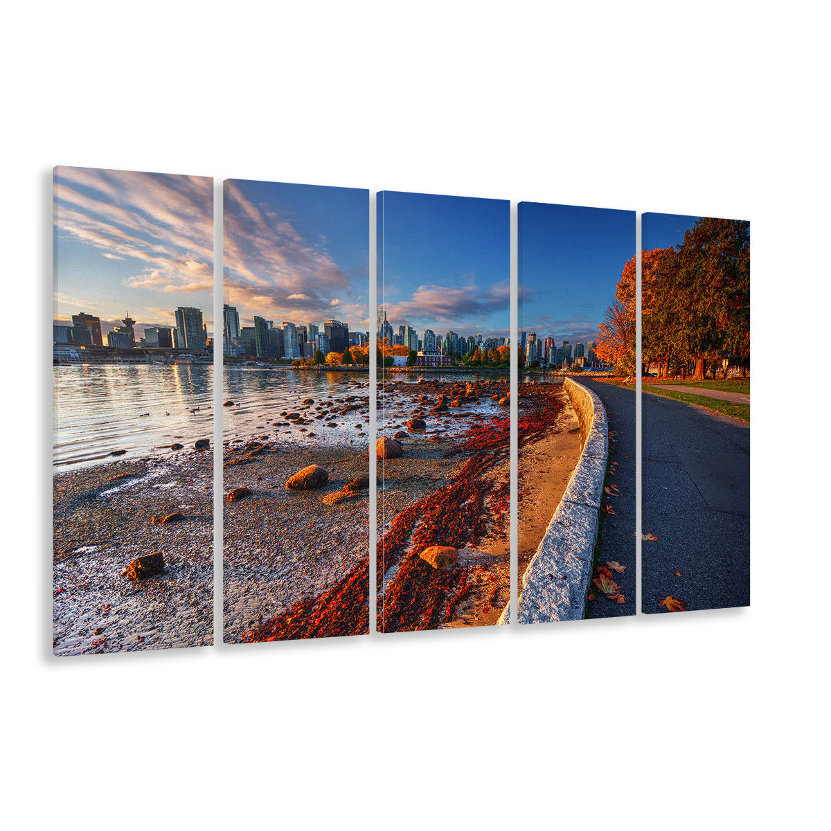 Vancouver Art Vancouver Wall Art, Vancouver Canvas, Vancouver Skyline, 5 Piece B Extra Large Cavas Print Wall Art Decor