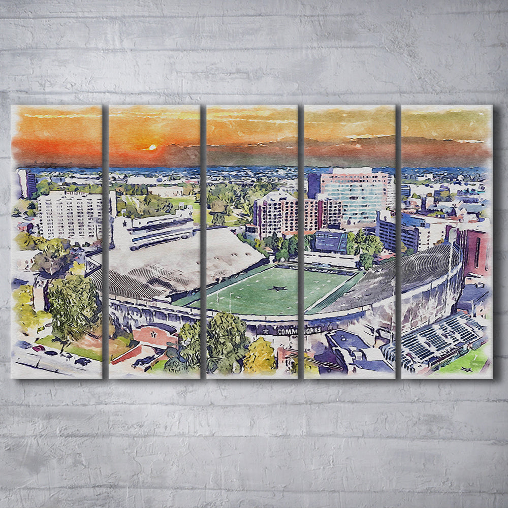 Vanderbilt Commodores, Vanderbilt Stadium at Dudley Field Watercolor, Sport Art, Extra Large Canvas Print Wall Art