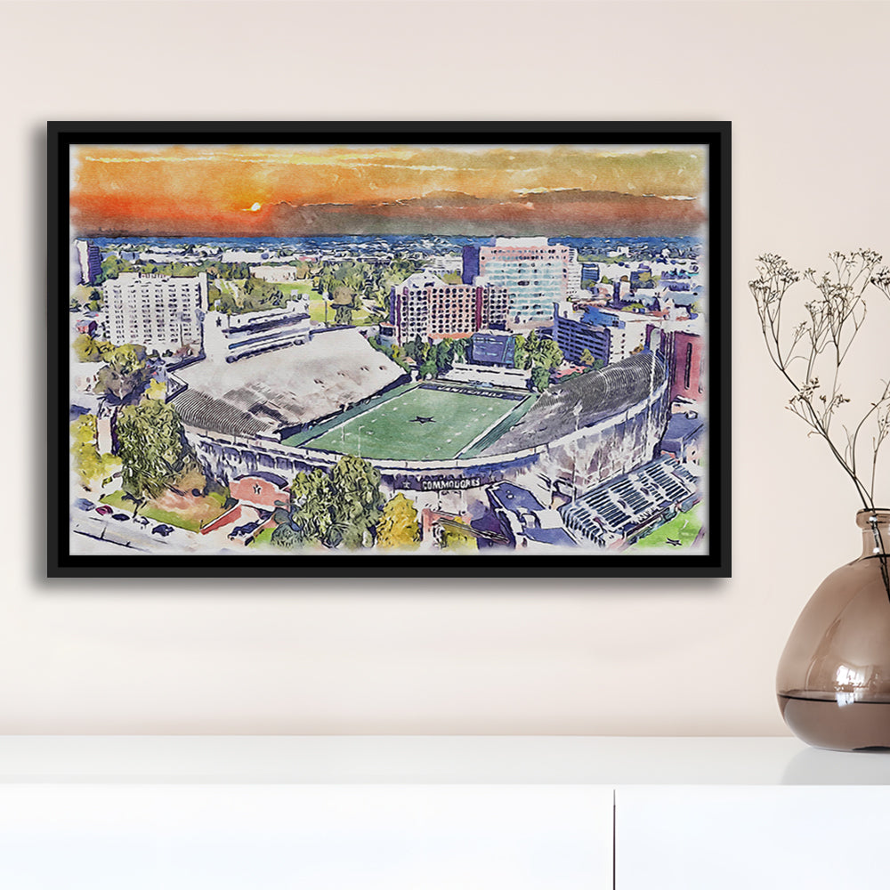 Vanderbilt Commodores, Vanderbilt Stadium at Dudley Field Watercolor, Sport Gift Art, Framed Canvas Print Wall Art