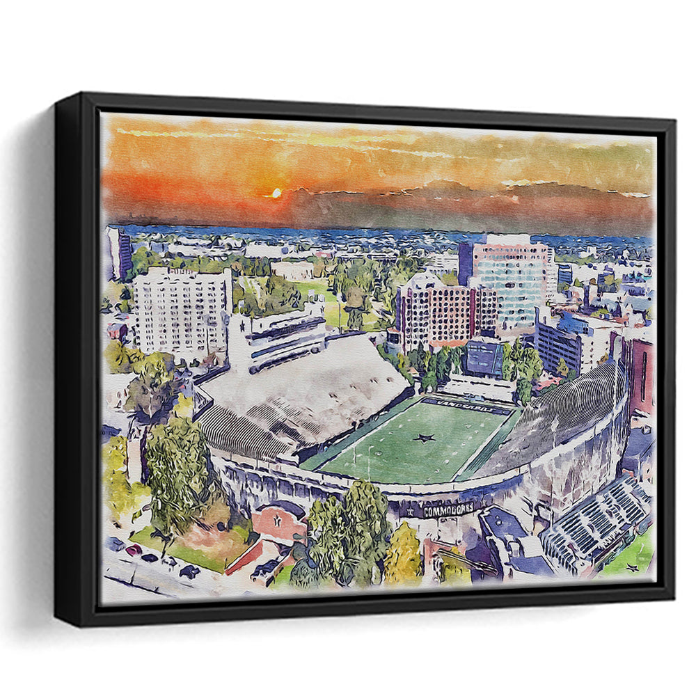 Vanderbilt Commodores, Vanderbilt Stadium at Dudley Field Watercolor, Sport Gift Art, Framed Canvas Print Wall Art