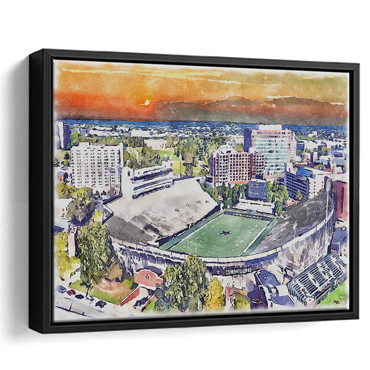 Vanderbilt Commodores, Vanderbilt Stadium at Dudley Field Watercolor, Sport Gift Art, Framed Canvas Print Wall Art