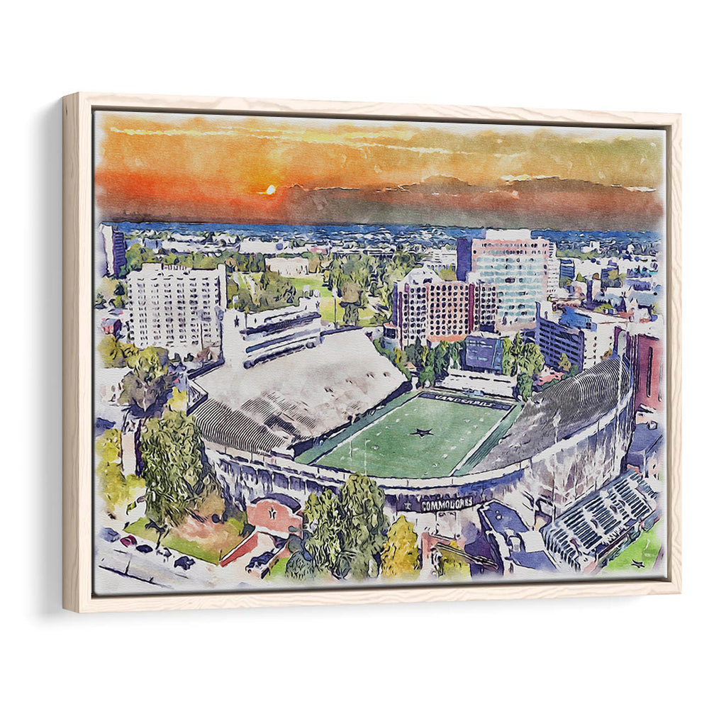 Vanderbilt Commodores, Vanderbilt Stadium at Dudley Field Watercolor, Sport Gift Art, Framed Canvas Print Wall Art