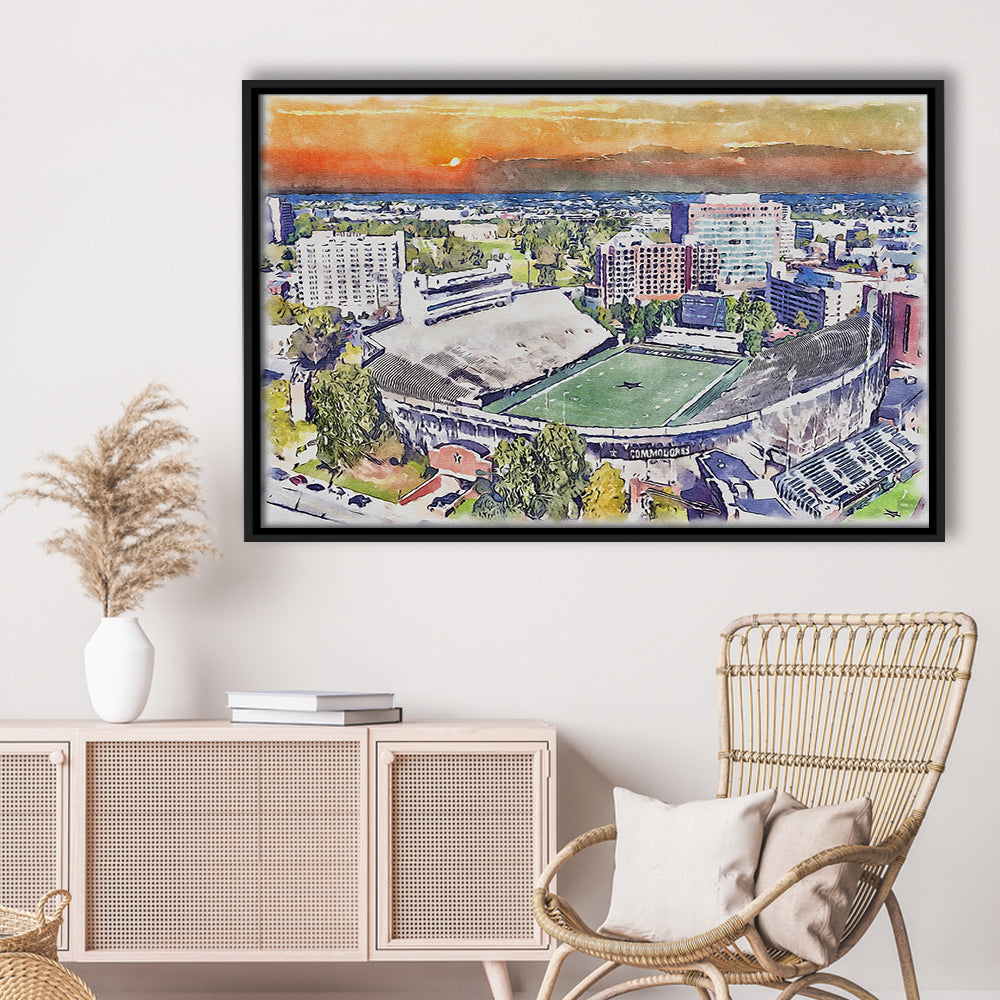 Vanderbilt Commodores, Vanderbilt Stadium at Dudley Field Watercolor, Sport Gift Art, Framed Canvas Print Wall Art