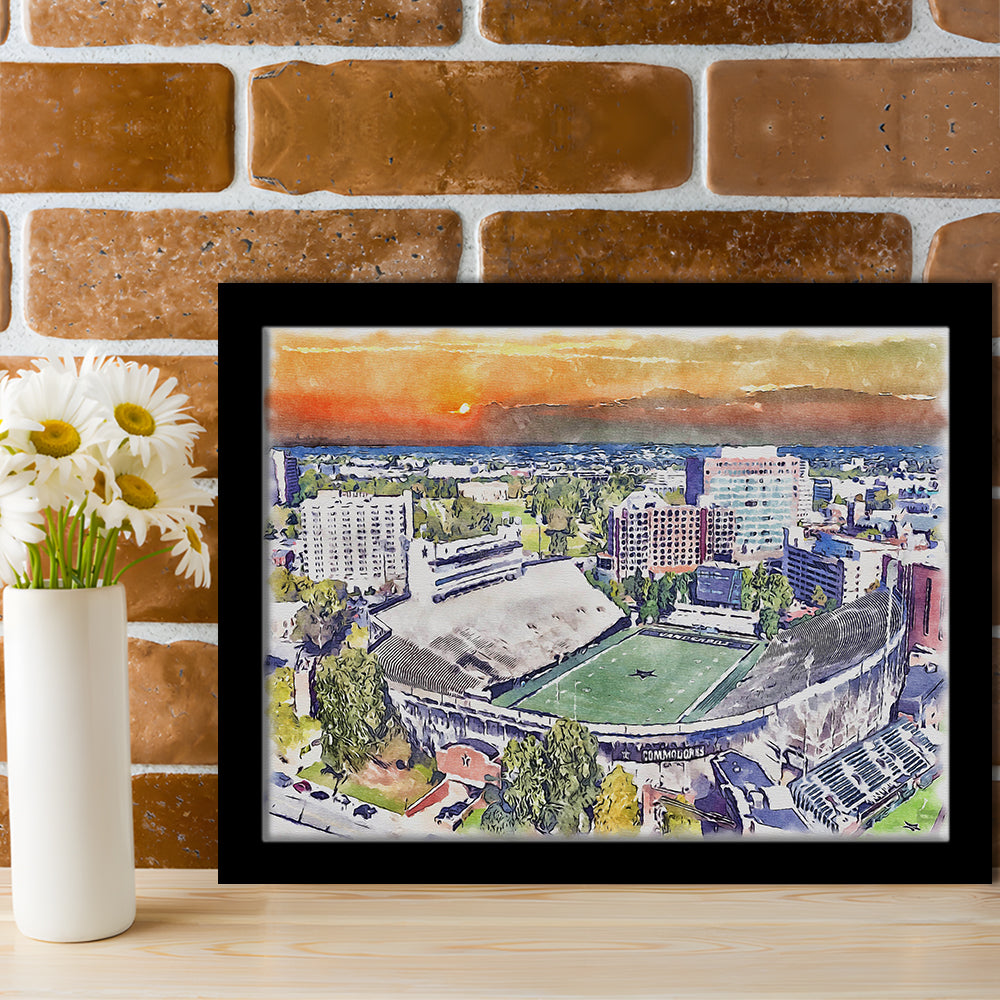 Vanderbilt Commodores, Vanderbilt Stadium at Dudley Field Watercolor, Sport Gift Art, Framed Art Print Wall Decor