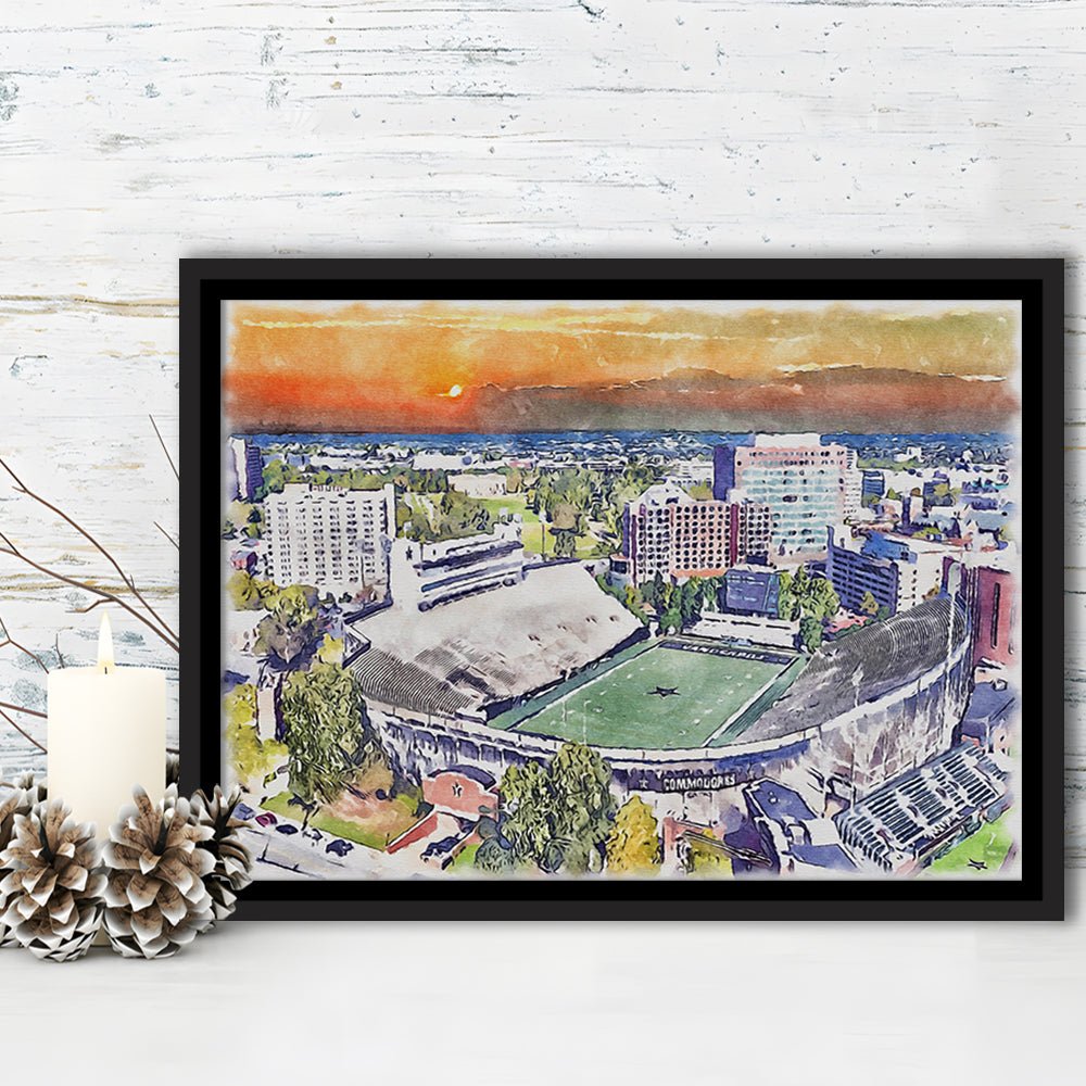 Vanderbilt Commodores, Vanderbilt Stadium at Dudley Field Watercolor, Sport Gift Art, Framed Canvas Print Wall Art