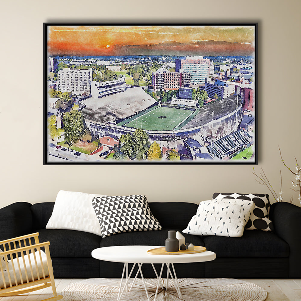 Vanderbilt Commodores, Vanderbilt Stadium at Dudley Field Watercolor, Sport Gift Art, Framed Canvas Print Wall Art