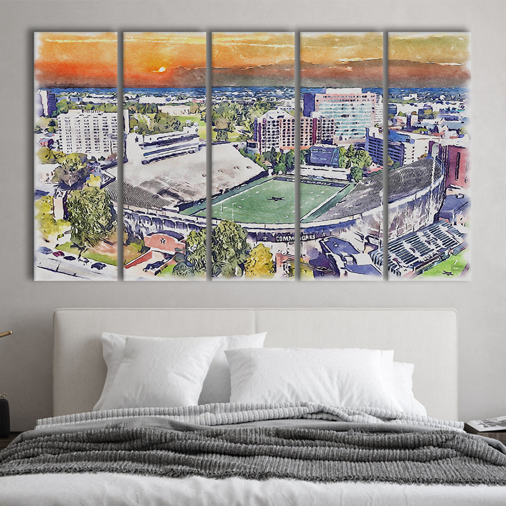 Vanderbilt Commodores, Vanderbilt Stadium at Dudley Field Watercolor, Sport Art, Extra Large Canvas Print Wall Art