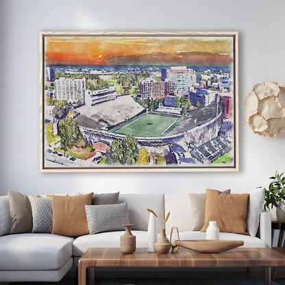 Vanderbilt Commodores, Vanderbilt Stadium at Dudley Field Watercolor, Sport Gift Art, Framed Canvas Print Wall Art