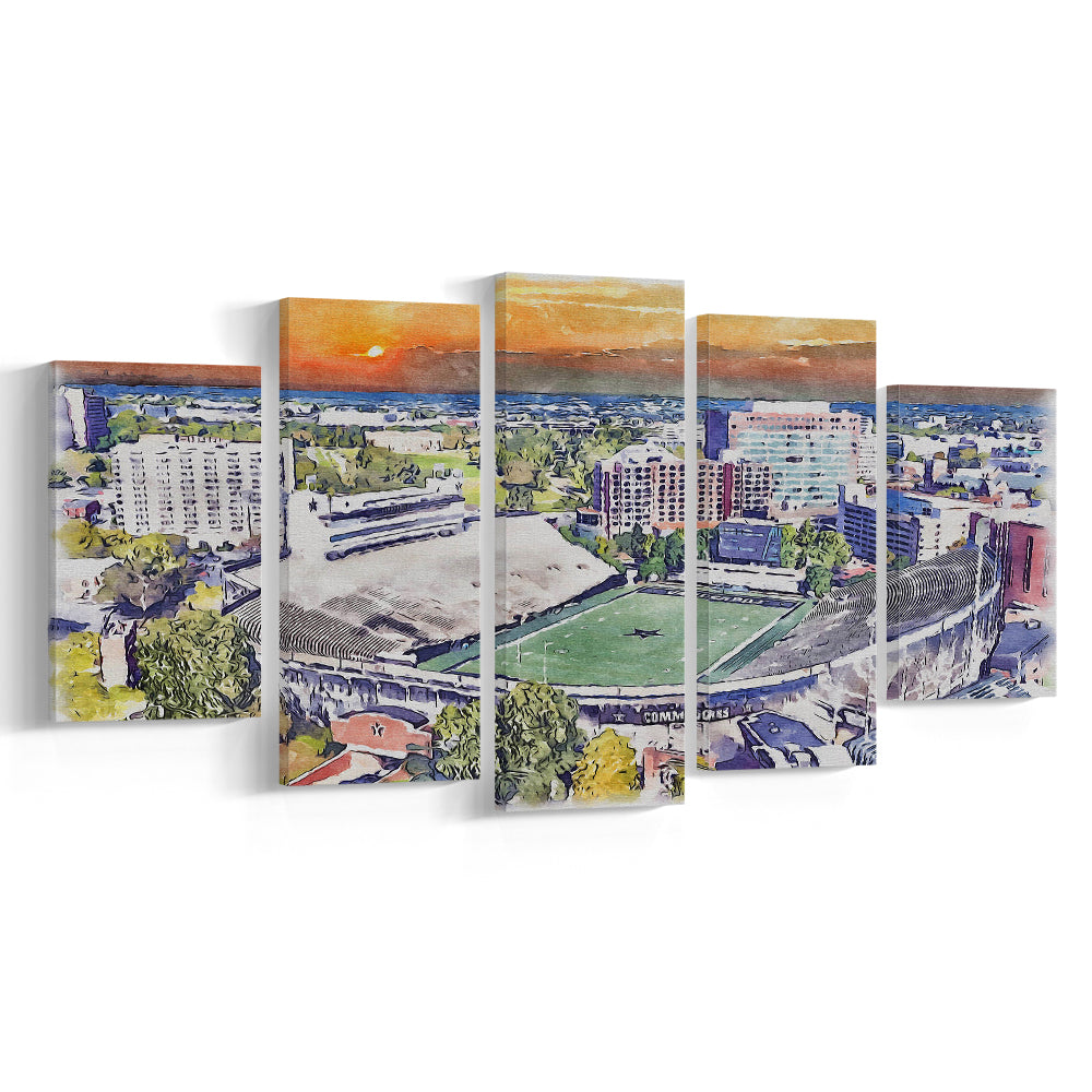 Vanderbilt Commodores, Vanderbilt Stadium at Dudley Field Watercolor, Sport Art, Mixed 5 Panel, Canvas Print Wall Art