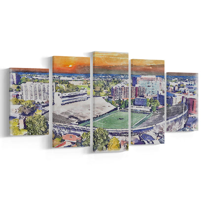 Vanderbilt Commodores, Vanderbilt Stadium at Dudley Field Watercolor, Sport Art, Mixed 5 Panel, Canvas Print Wall Art