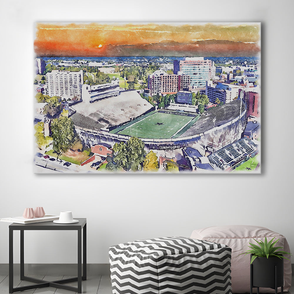 Vanderbilt Commodores, Vanderbilt Stadium at Dudley Field Watercolor, Sport Art, Gifts for him, Canvas Print Wall Art