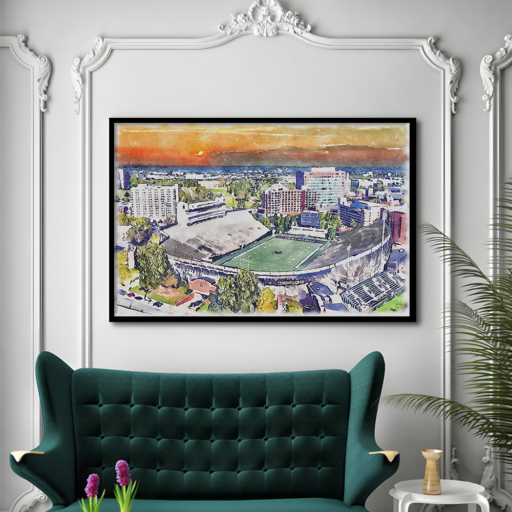 Vanderbilt Commodores, Vanderbilt Stadium at Dudley Field Watercolor, Sport Gift Art, Framed Art Print Wall Decor