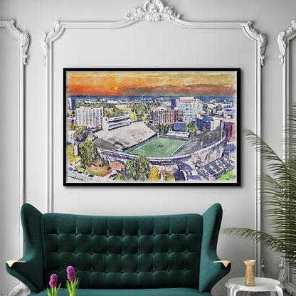 Vanderbilt Commodores, Vanderbilt Stadium at Dudley Field Watercolor, Sport Gift Art, Framed Art Print Wall Decor