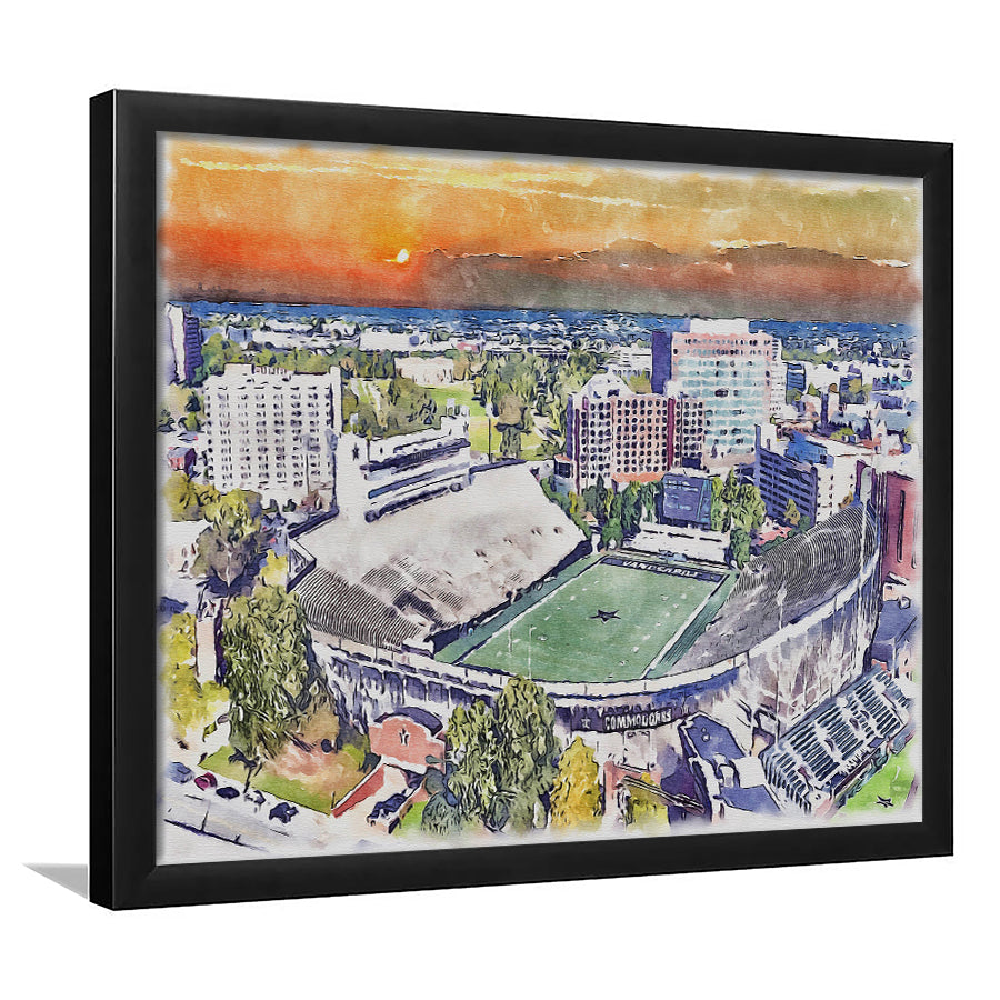 Vanderbilt Commodores, Vanderbilt Stadium at Dudley Field Watercolor, Sport Gift Art, Framed Art Print Wall Decor