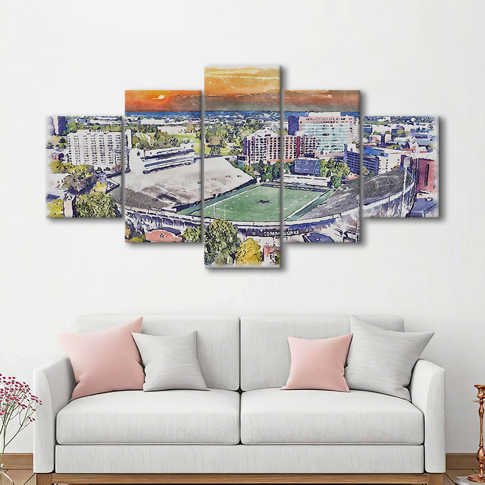 Vanderbilt Commodores, Vanderbilt Stadium at Dudley Field Watercolor, Sport Art, Mixed 5 Panel, Canvas Print Wall Art
