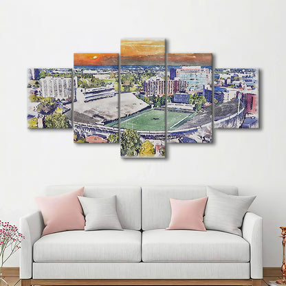 Vanderbilt Commodores, Vanderbilt Stadium at Dudley Field Watercolor, Sport Art, Mixed 5 Panel, Canvas Print Wall Art