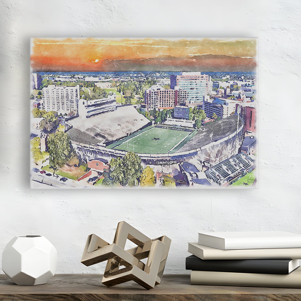 Vanderbilt Commodores, Vanderbilt Stadium at Dudley Field Watercolor, Sport Art, Gifts for him, Canvas Print Wall Art