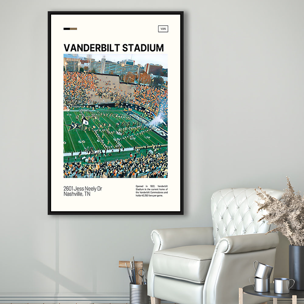 Vanderbilt Stadium Print, Vanderbilt Commodores Stadium Canvas Art, Man Cave Gift, Floating Framed Canvas Print Wall Art