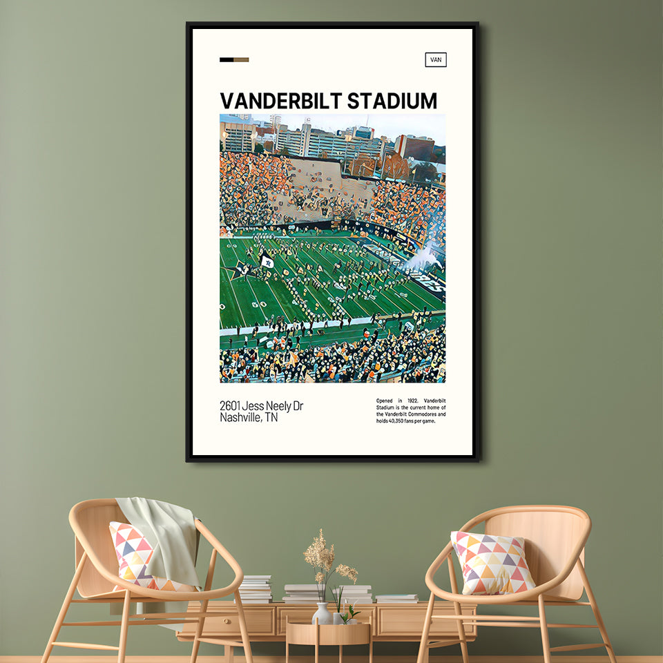 Vanderbilt Stadium Print, Vanderbilt Commodores Stadium Canvas Art, Man Cave Gift, Floating Framed Canvas Print Wall Art