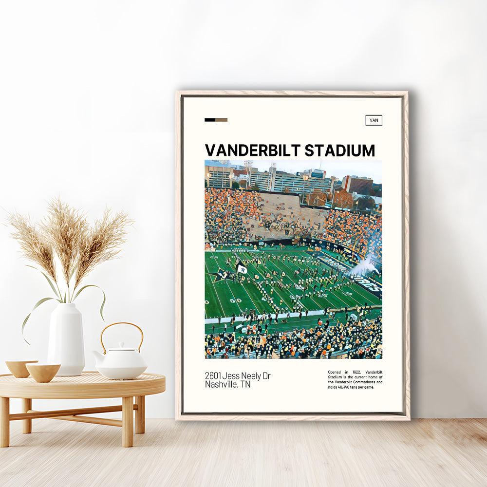 Vanderbilt Stadium Print, Vanderbilt Commodores Stadium Canvas Art, Man Cave Gift, Floating Framed Canvas Print Wall Art