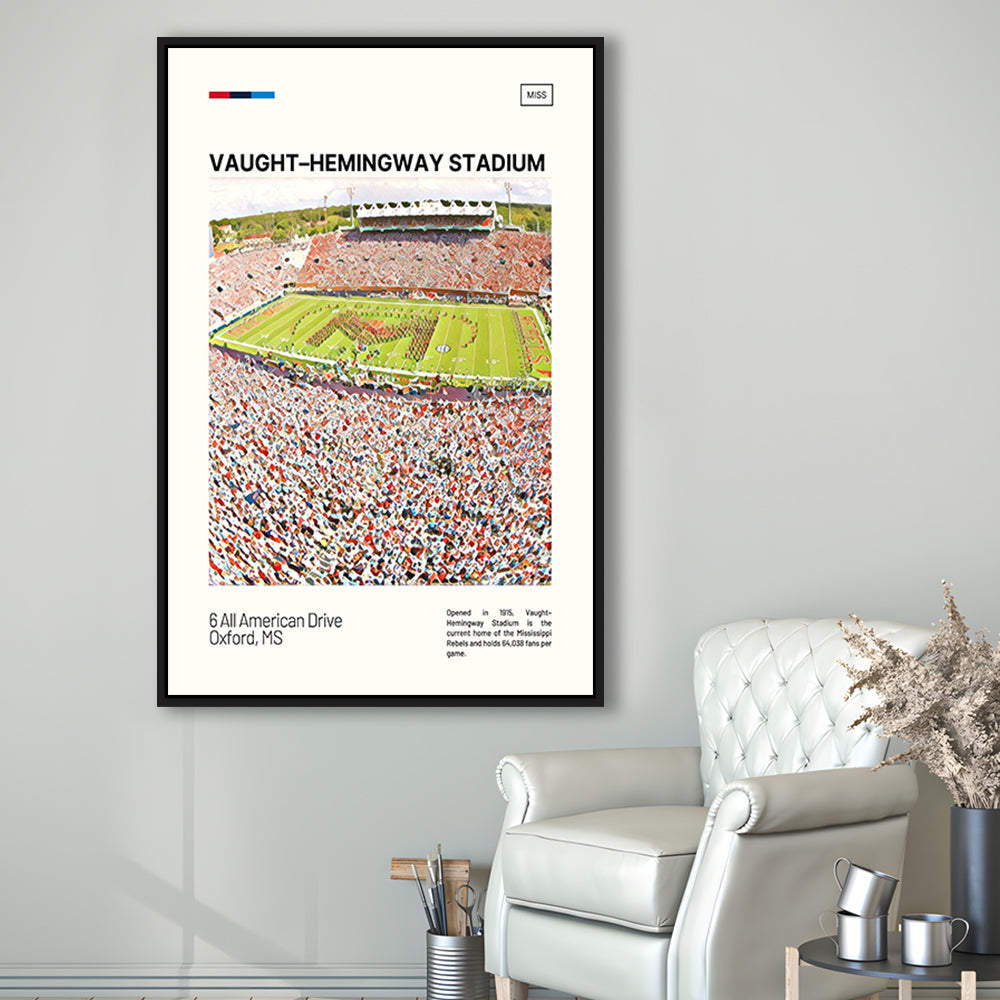 Vaught Hemingway Stadium Print, Ole Miss Rebels Stadium Canvas Art, Man Cave Gift, Floating Framed Canvas Print Wall Art