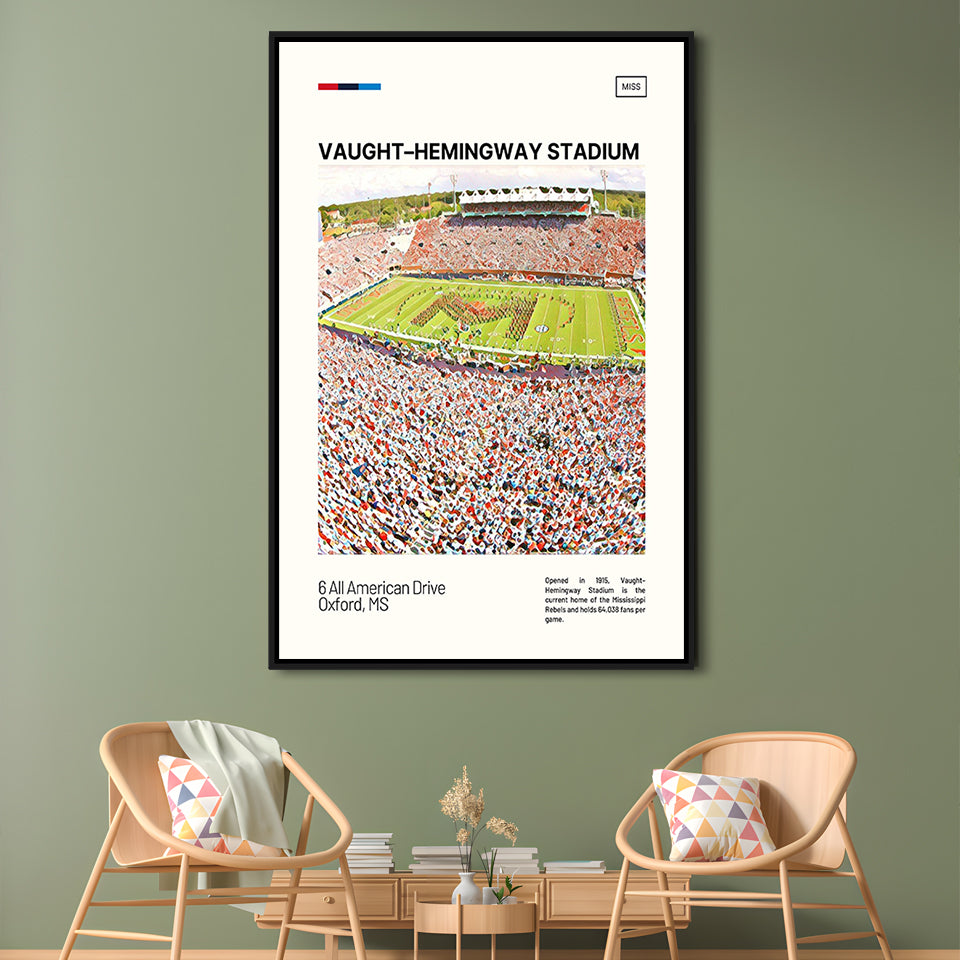 Vaught Hemingway Stadium Print, Ole Miss Rebels Stadium Canvas Art, Man Cave Gift, Floating Framed Canvas Print Wall Art