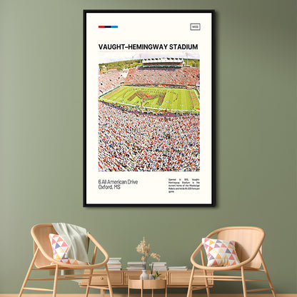Vaught Hemingway Stadium Print, Ole Miss Rebels Stadium Canvas Art, Man Cave Gift, Floating Framed Canvas Print Wall Art