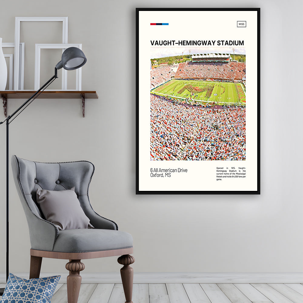 Vaught Hemingway Stadium Print, Ole Miss Rebels Stadium Canvas Art, Man Cave Gift, Floating Framed Canvas Print Wall Art
