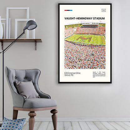 Vaught Hemingway Stadium Print, Ole Miss Rebels Stadium Canvas Art, Man Cave Gift, Floating Framed Canvas Print Wall Art
