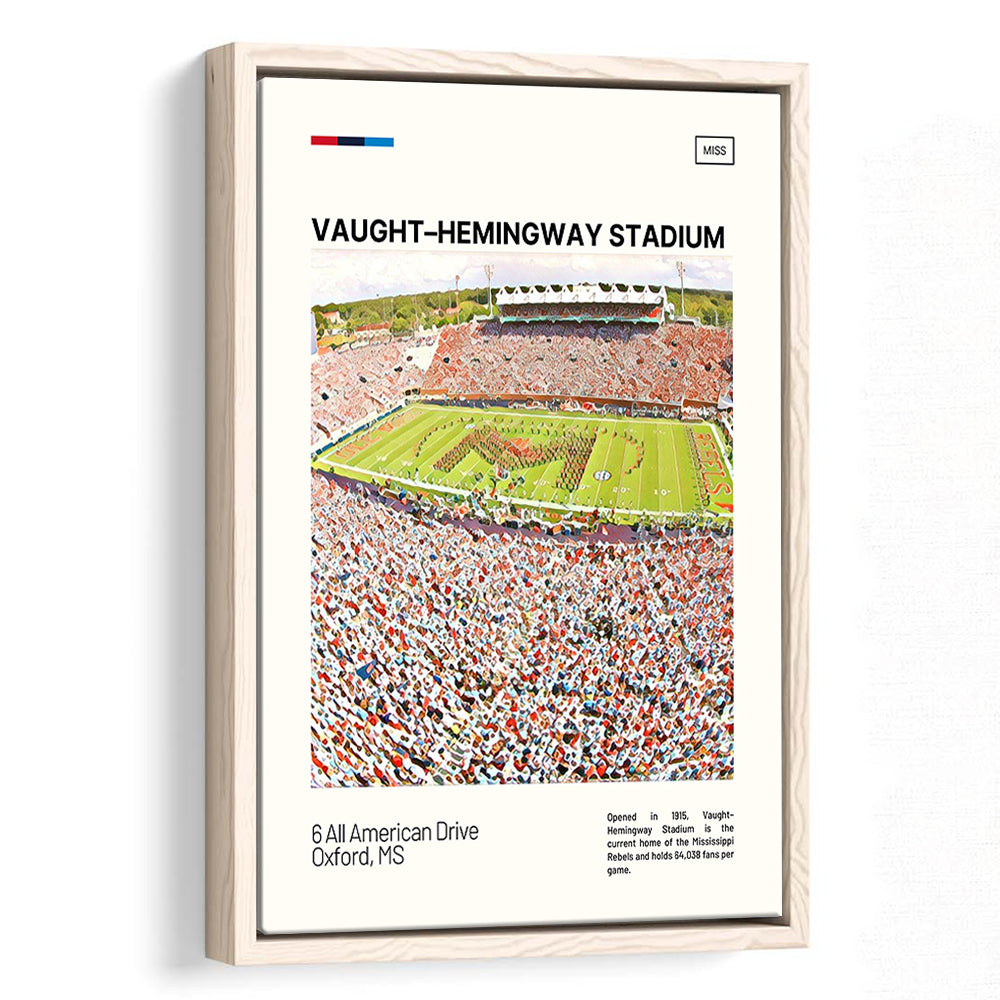 Vaught Hemingway Stadium Print, Ole Miss Rebels Stadium Canvas Art, Man Cave Gift, Floating Framed Canvas Print Wall Art