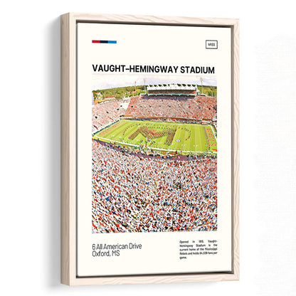 Vaught Hemingway Stadium Print, Ole Miss Rebels Stadium Canvas Art, Man Cave Gift, Floating Framed Canvas Print Wall Art