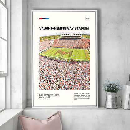 Vaught Hemingway Stadium Print, Ole Miss Rebels Stadium Canvas Art, Man Cave Gift, Floating Framed Canvas Print Wall Art