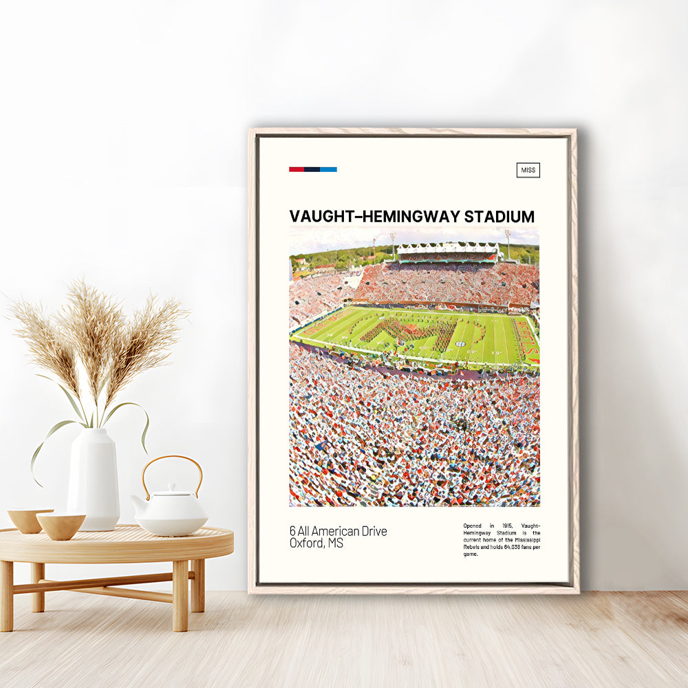 Vaught Hemingway Stadium Print, Ole Miss Rebels Stadium Canvas Art, Man Cave Gift, Floating Framed Canvas Print Wall Art