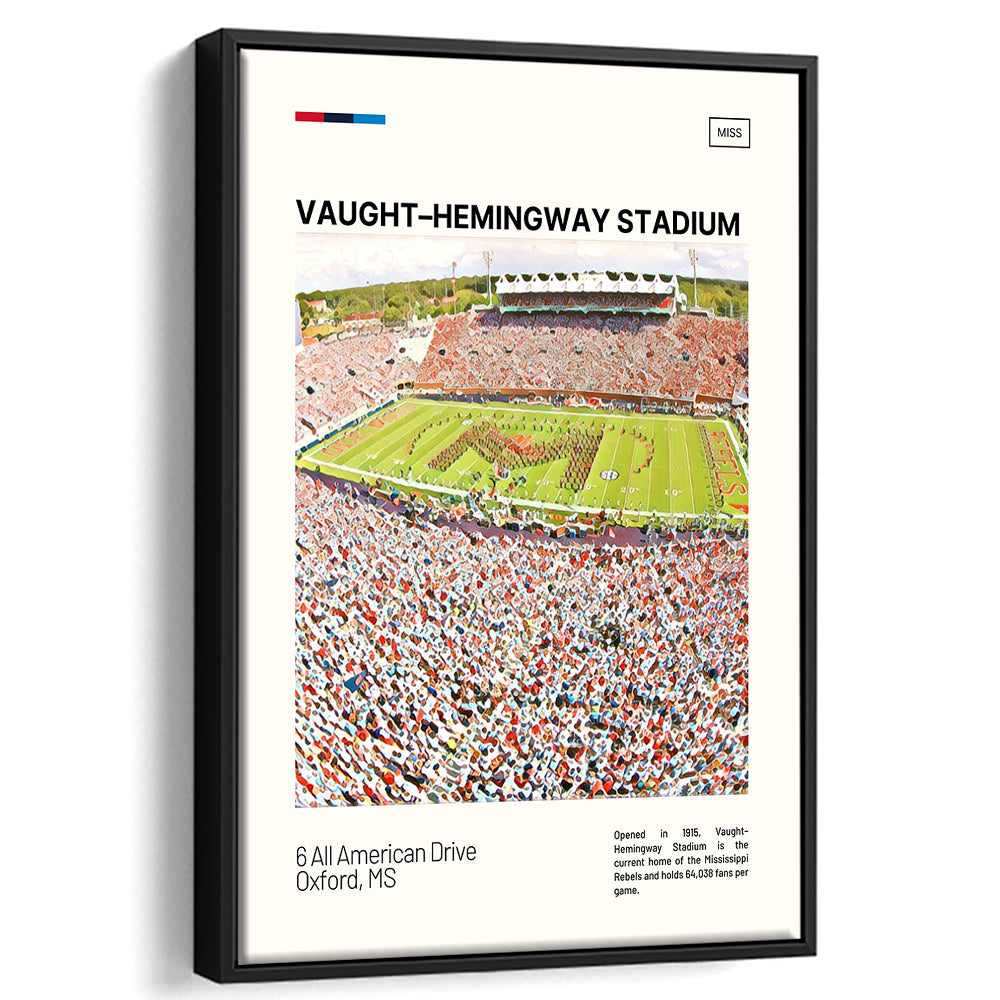 Vaught Hemingway Stadium Print, Ole Miss Rebels Stadium Canvas Art, Man Cave Gift, Floating Framed Canvas Print Wall Art