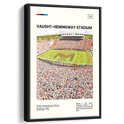 Vaught Hemingway Stadium Print, Ole Miss Rebels Stadium Canvas Art, Man Cave Gift, Floating Framed Canvas Print Wall Art