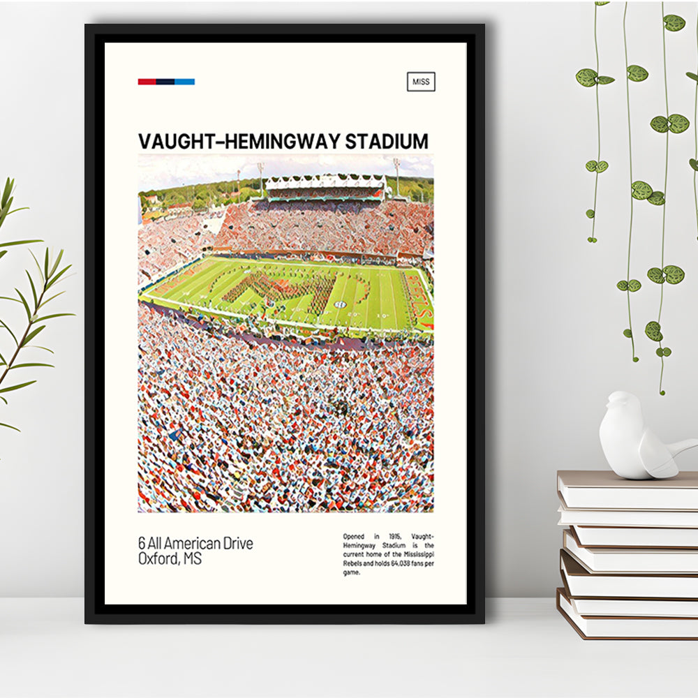 Vaught Hemingway Stadium Print, Ole Miss Rebels Stadium Canvas Art, Man Cave Gift, Floating Framed Canvas Print Wall Art