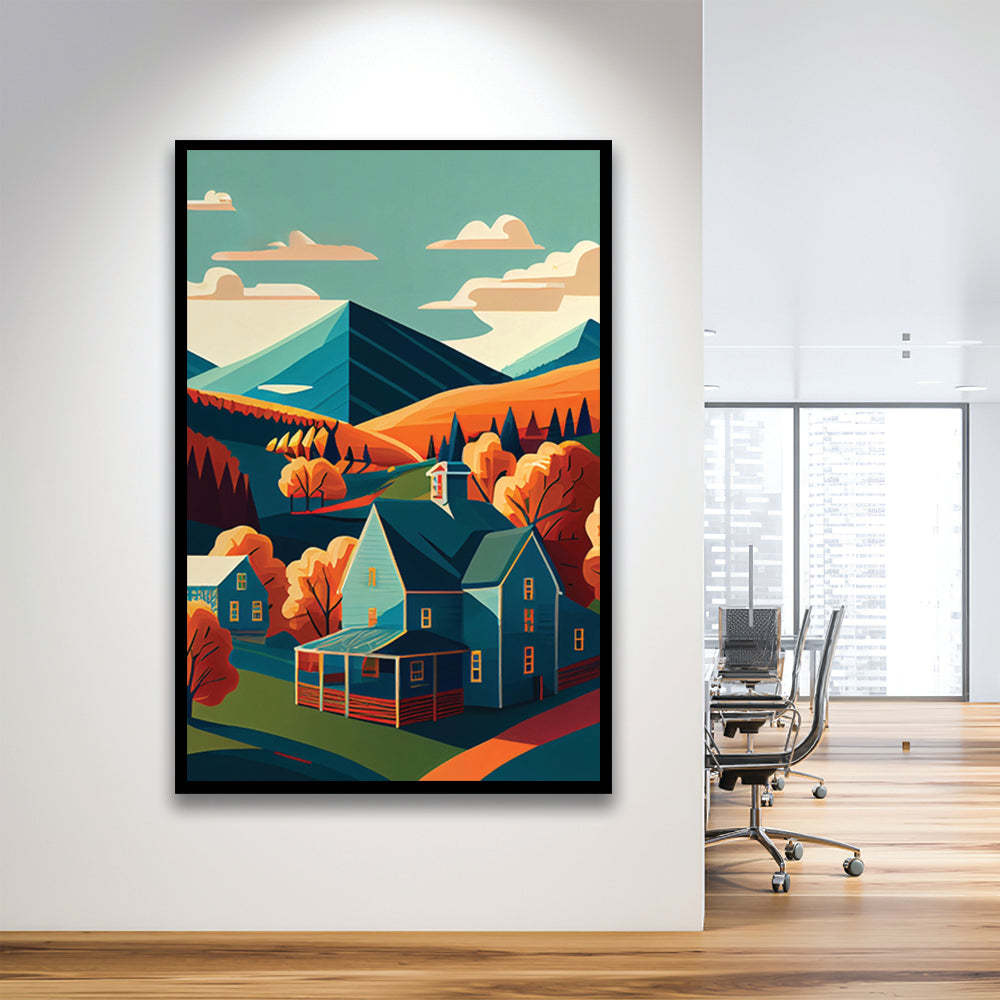 Vermont Retro Art Print, Vermont City Wall Art, Framed Art Print, Picture Framed, Painting Art