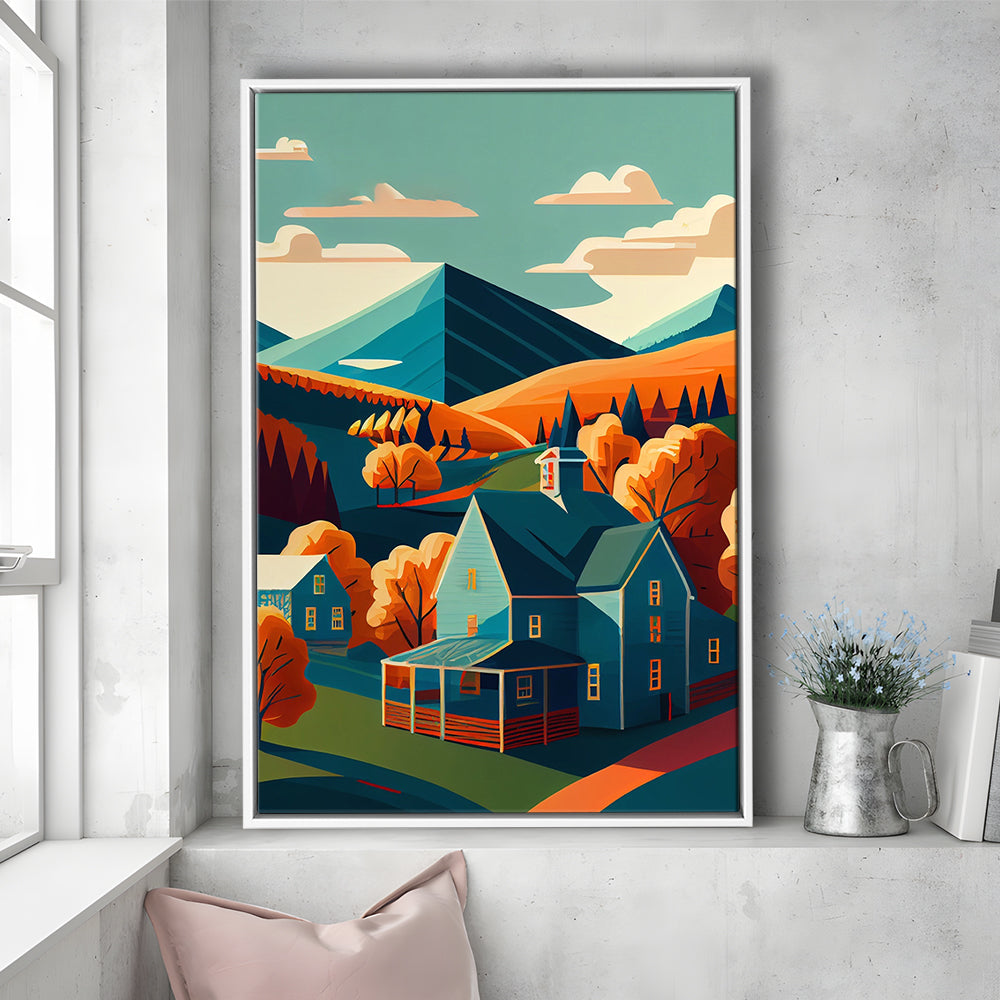 Vermont Retro Art Print, Vermont City Wall Art, Floating Framed Canvas Print, Framed Picture, Painting Canvas