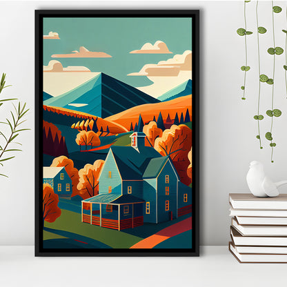 Vermont Retro Art Print, Vermont City Wall Art, Floating Framed Canvas Print, Framed Picture, Painting Canvas