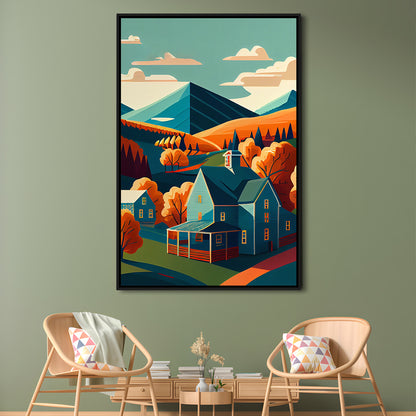 Vermont Retro Art Print, Vermont City Wall Art, Floating Framed Canvas Print, Framed Picture, Painting Canvas