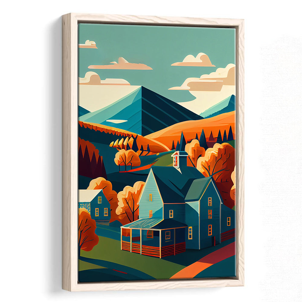 Vermont Retro Art Print, Vermont City Wall Art, Floating Framed Canvas Print, Framed Picture, Painting Canvas