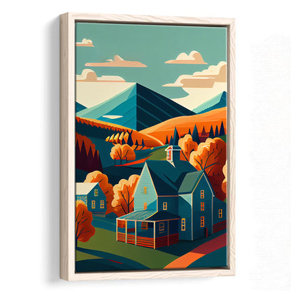 Vermont Retro Art Print, Vermont City Wall Art, Floating Framed Canvas Print, Framed Picture, Painting Canvas