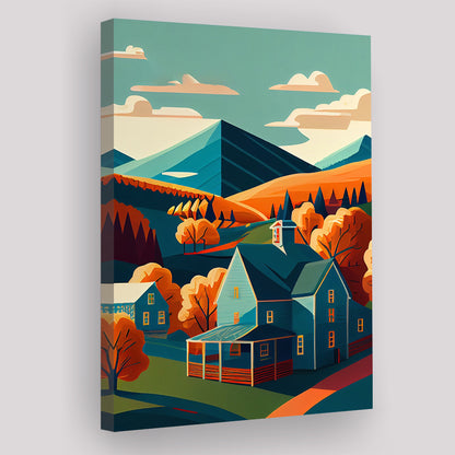 Vermont Retro Art Print, Vermont City Wall Art, Canvas Print, Painting Canvas, Living Room Decor