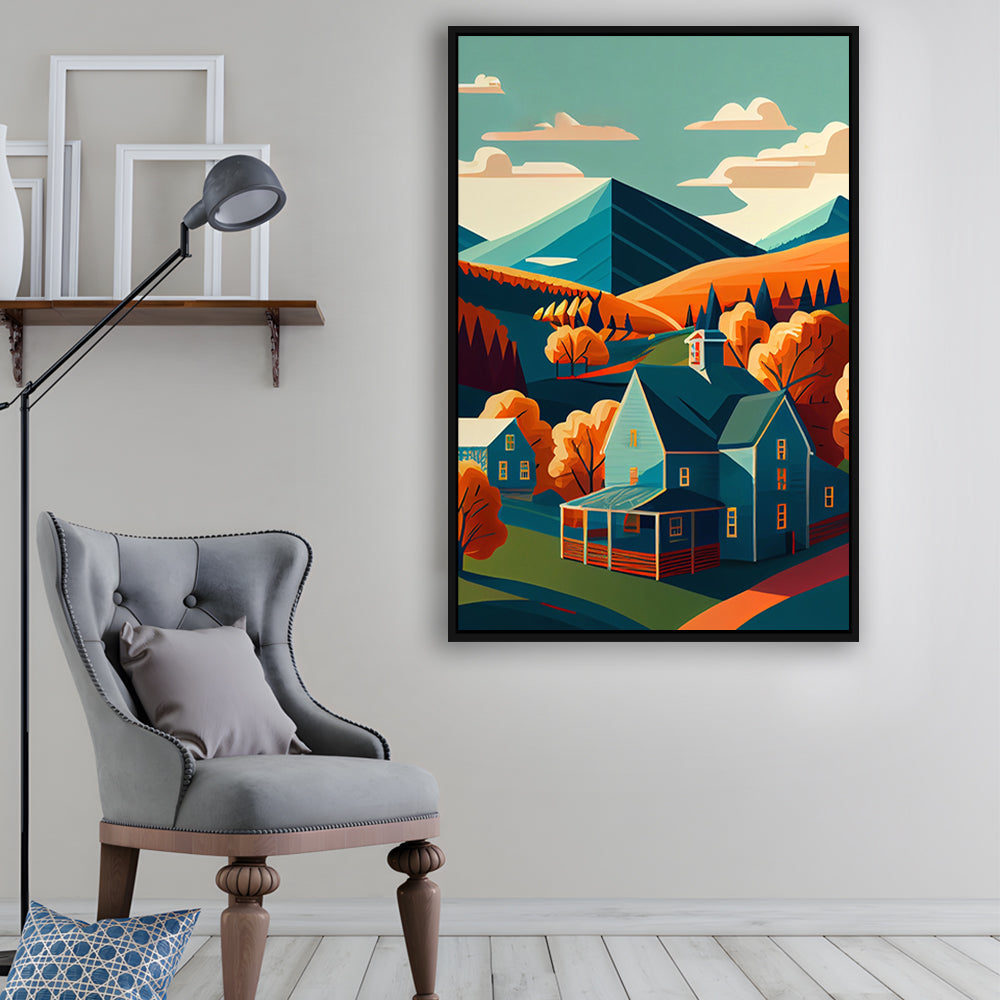 Vermont Retro Art Print, Vermont City Wall Art, Floating Framed Canvas Print, Framed Picture, Painting Canvas