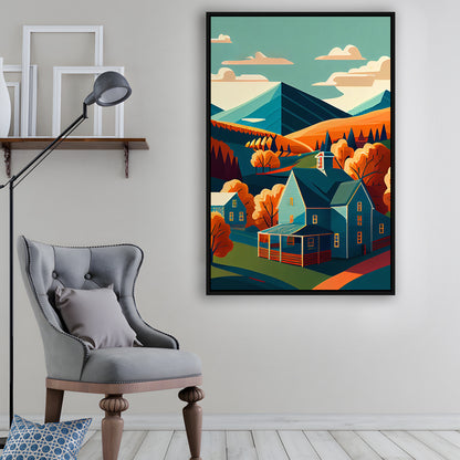 Vermont Retro Art Print, Vermont City Wall Art, Floating Framed Canvas Print, Framed Picture, Painting Canvas