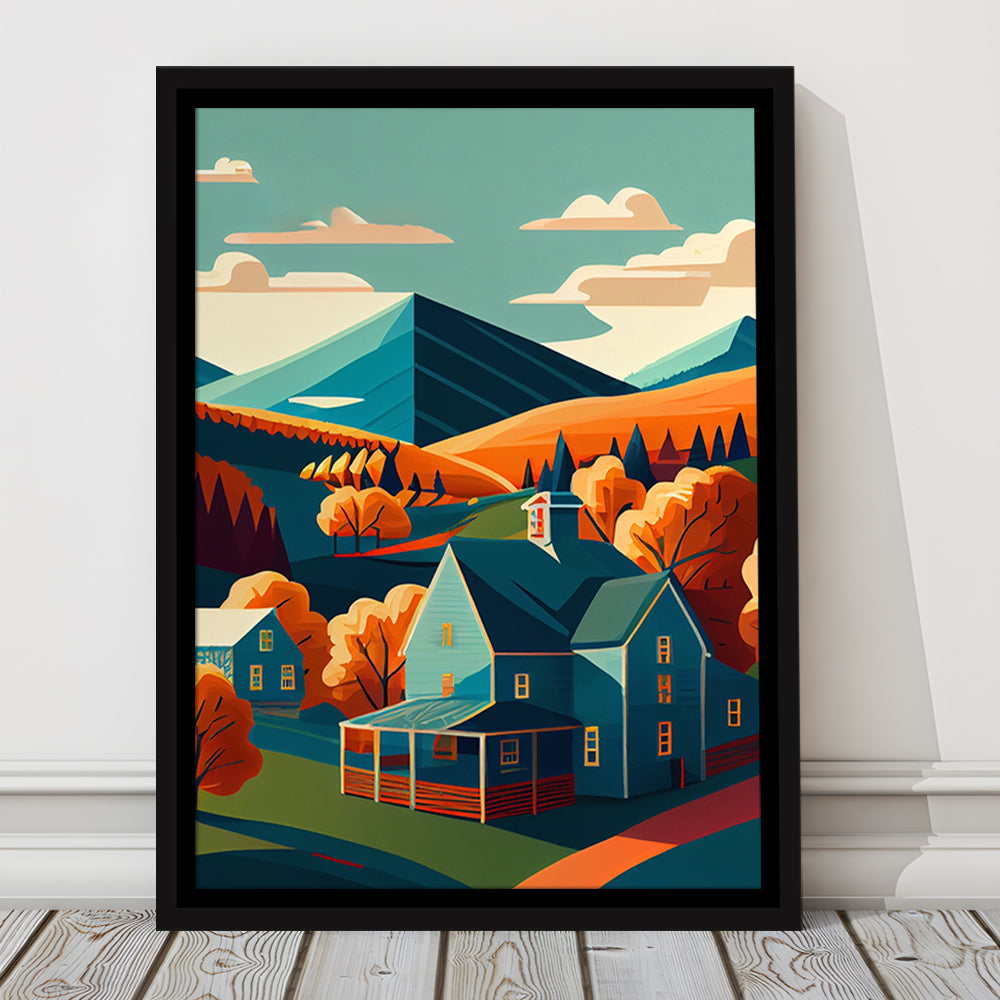 Vermont Retro Art Print, Vermont City Wall Art, Floating Framed Canvas Print, Framed Picture, Painting Canvas