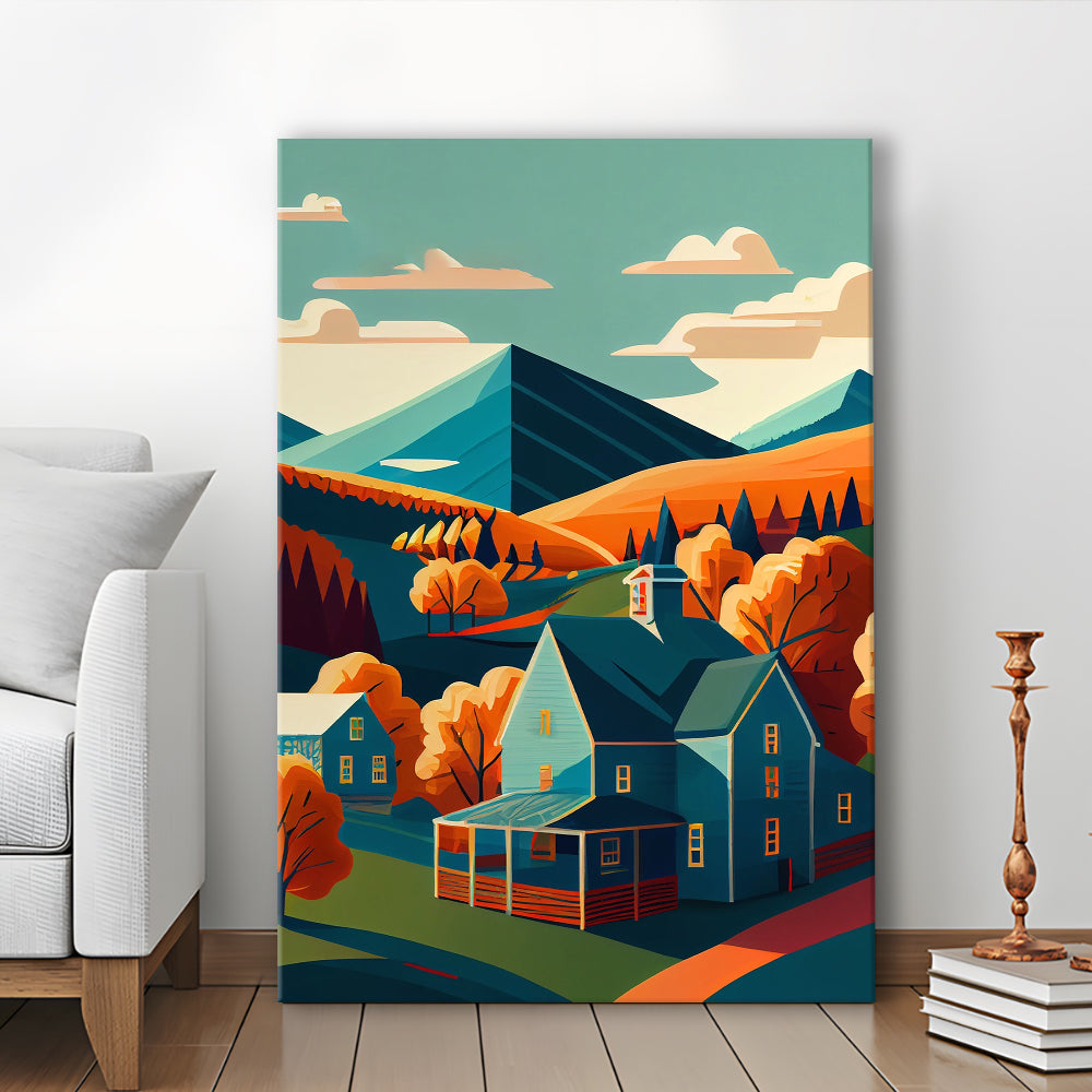 Vermont Retro Art Print, Vermont City Wall Art, Canvas Print, Painting Canvas, Living Room Decor