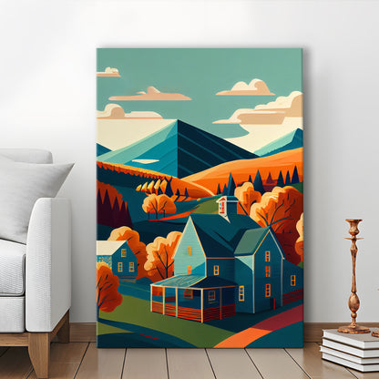 Vermont Retro Art Print, Vermont City Wall Art, Canvas Print, Painting Canvas, Living Room Decor
