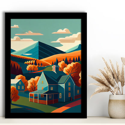 Vermont Retro Art Print, Vermont City Wall Art, Framed Art Print, Picture Framed, Painting Art